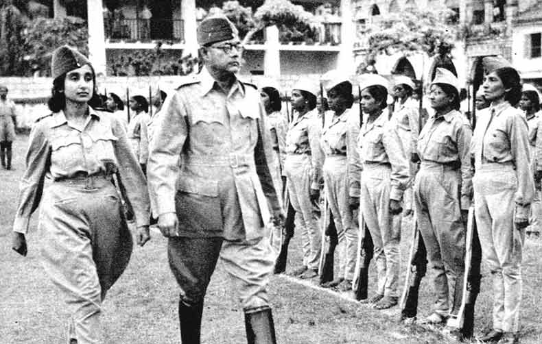 Subhas Chandra Bose with INA women brigade