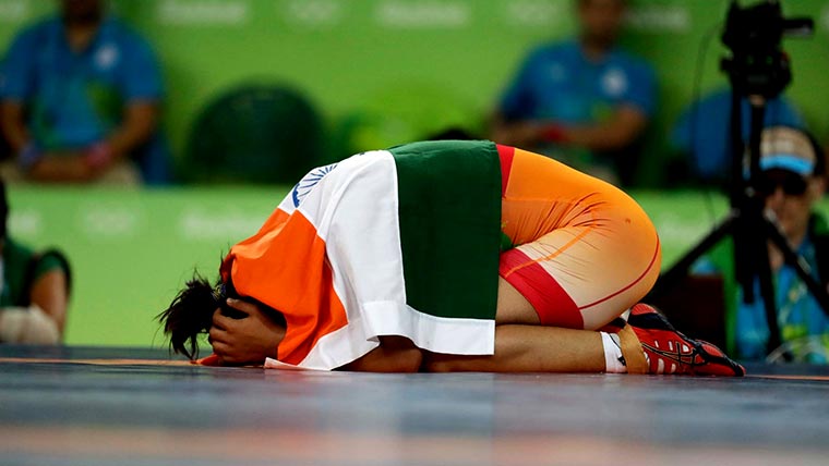 Sakshi Malik, after winning the 58kg freestyle wrestling match